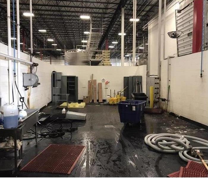 Dirty, flooded items in warehouse